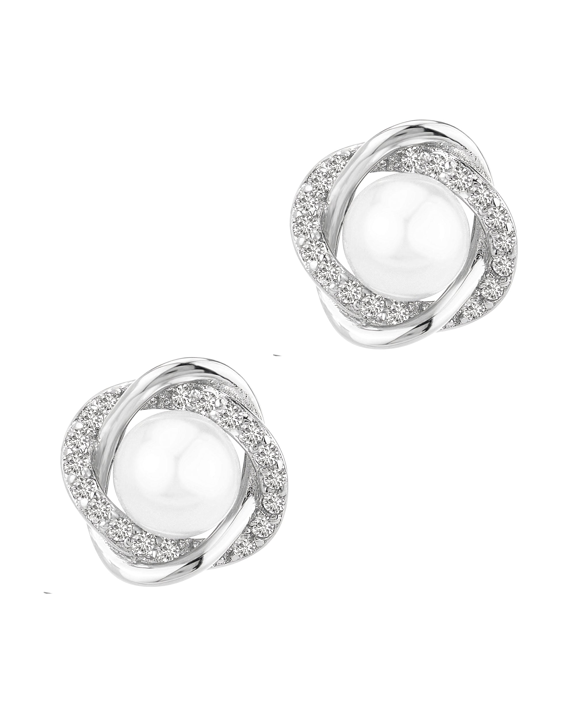 SILVER FLOWER EARRINGS WITH STONES AND PEARL