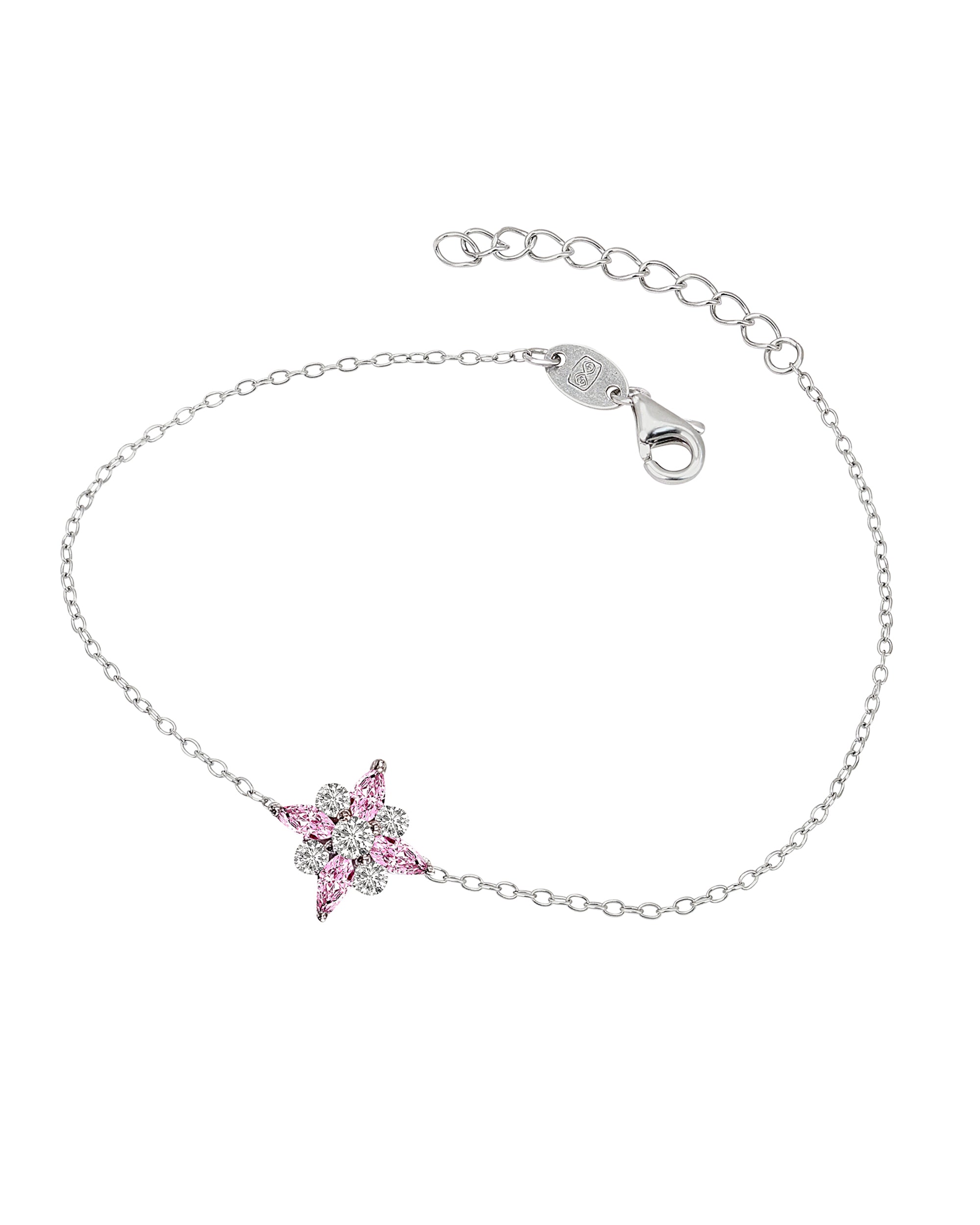 BRACELET EN ARGENT MOTIF FLEUR AVEC ZIRCONIUM BLANCS ET ROSES