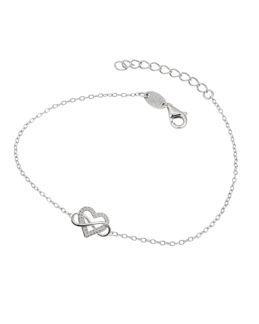 Bracelet en argent infini et coeur avec pierres blanches