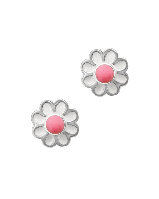 Boucles d'oreilles enfant en argent motif fleur