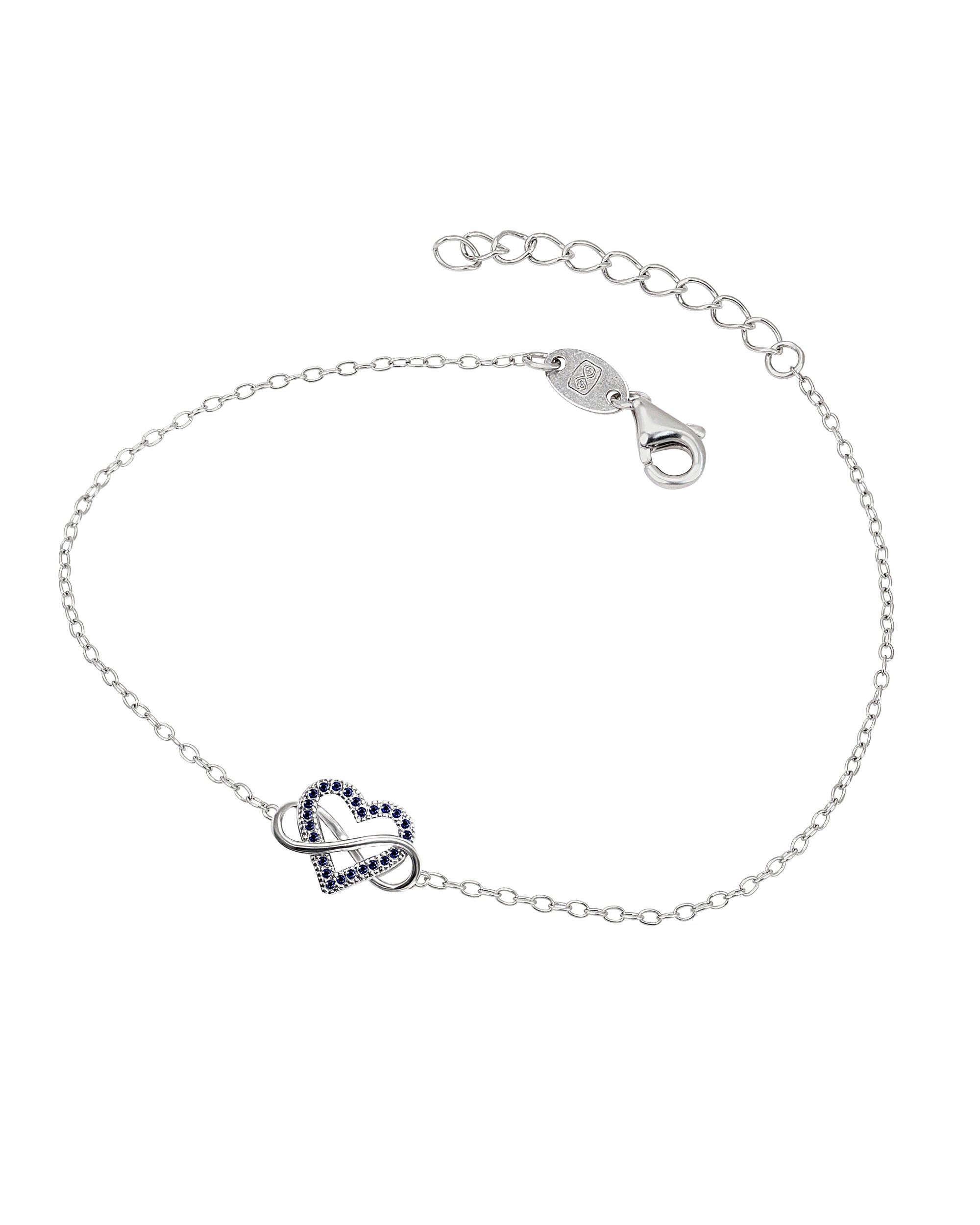 BRACELET EN ARGENT INFINI ET COEUR AVEC PIERRES BLEUES
