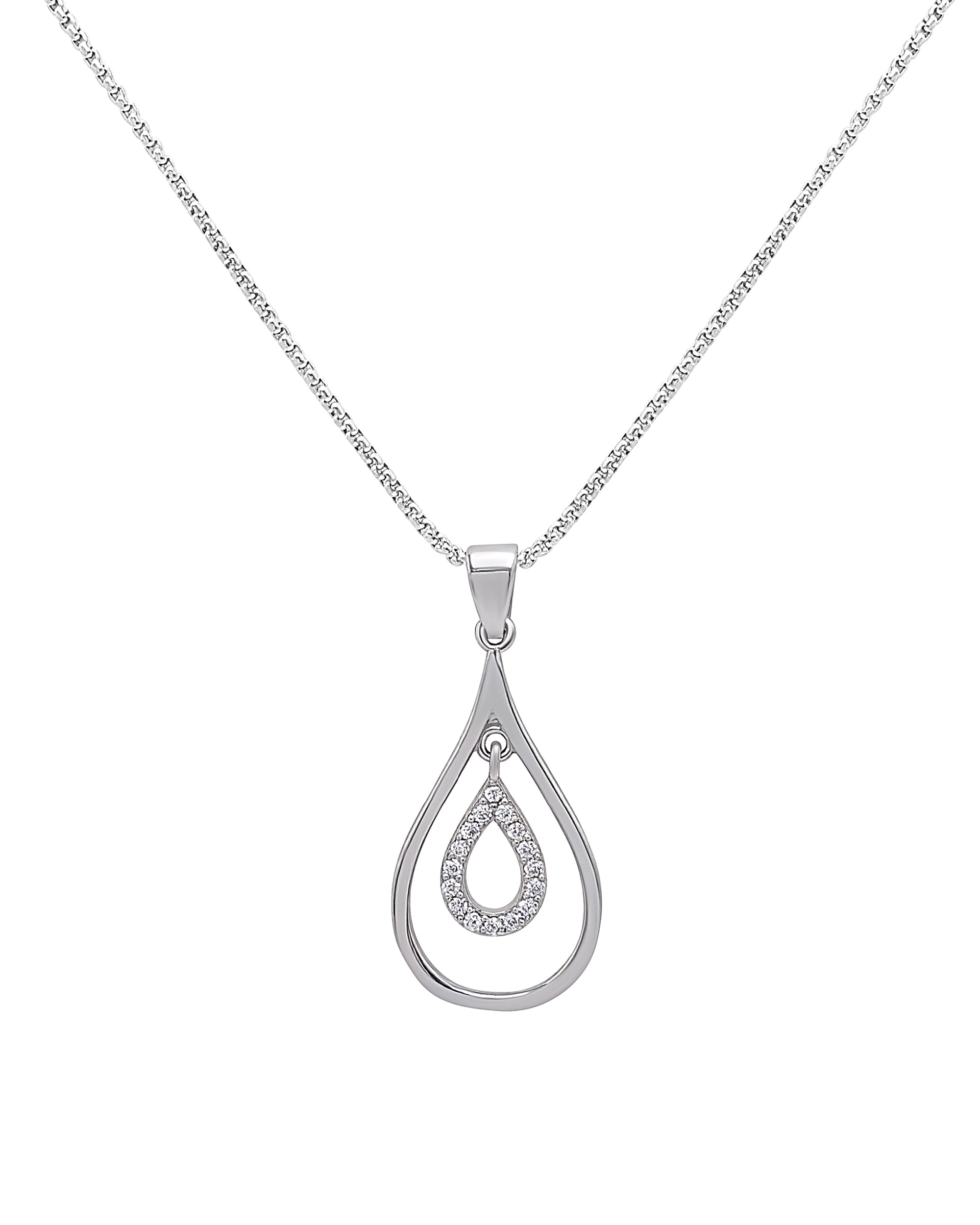 SILVER NECKLACE WITH DROP PENDANT AND STONES