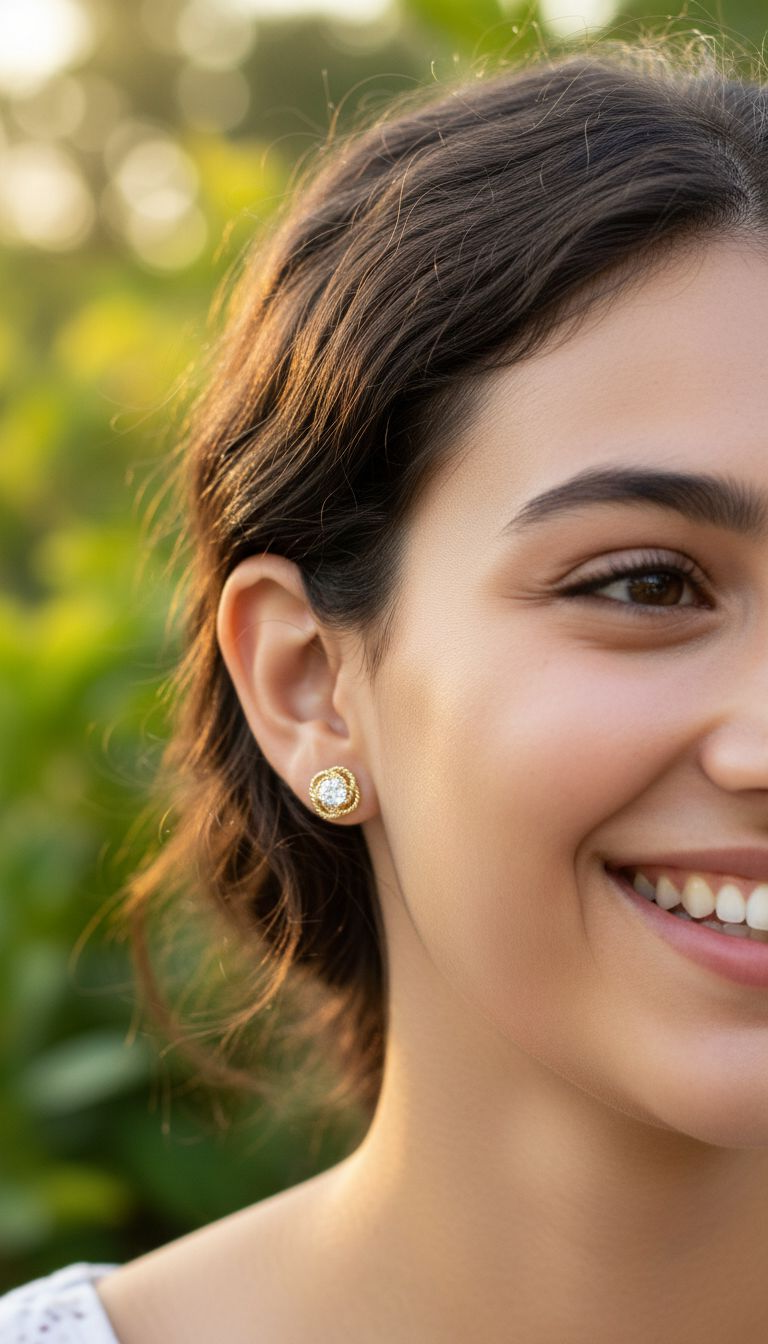 Vergulde bloem- en solitaire oorbellen