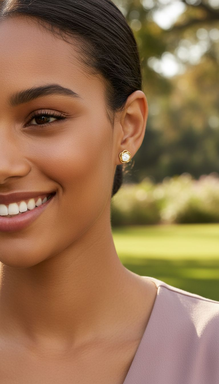 Vergulde bloemenoorbellen met solitaire geluiddemper