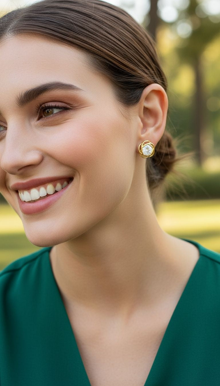 Vergulde bloemenoorbellen met solitaire geluiddemper