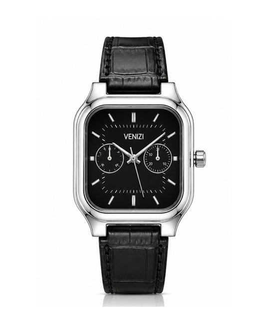 Square Venizi watch with black dial