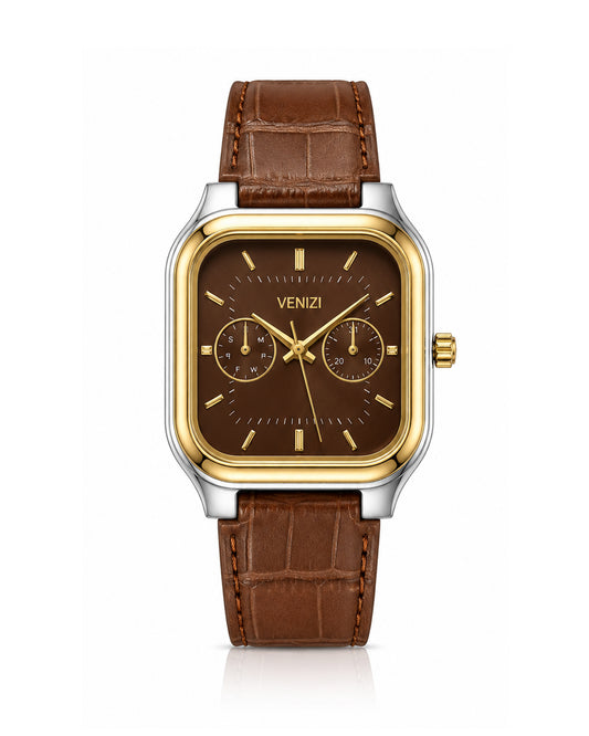Square Venizi watch with camel dial