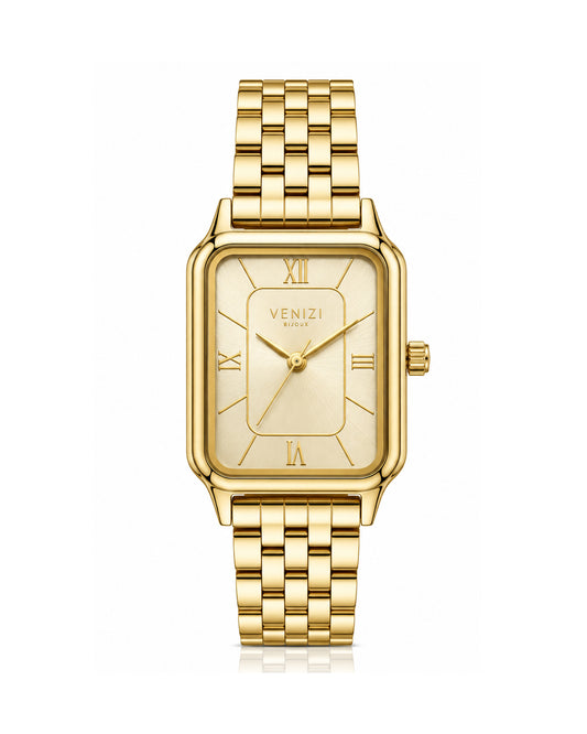 Montre rectangulaire avec cadran doré