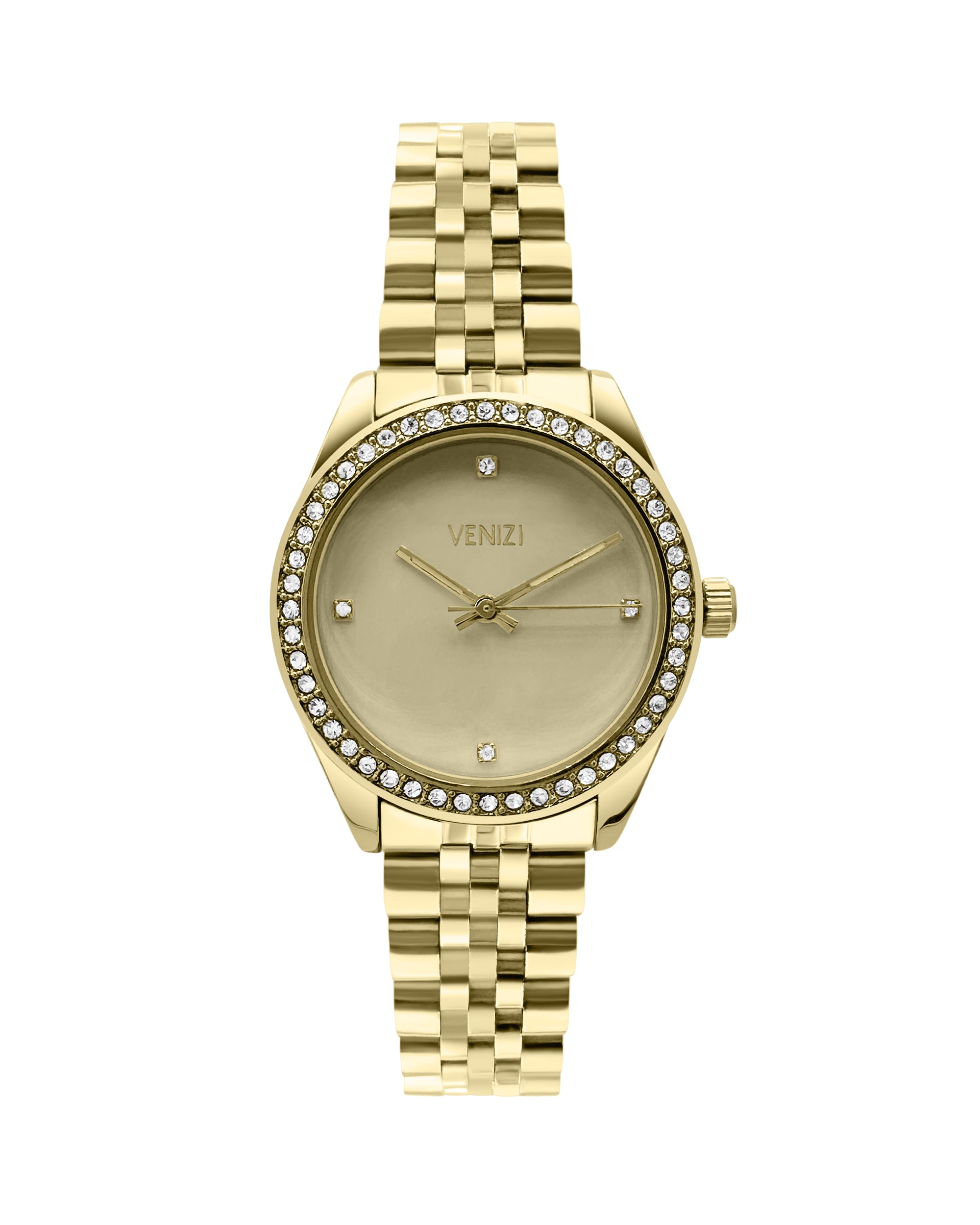 VENIZI GOUDEN HORLOGE MET STRASS-STEENTJES EN GOUDEN WIJZERPLAAT