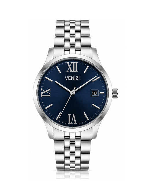 Silver Venizi watch with midnight blue dial