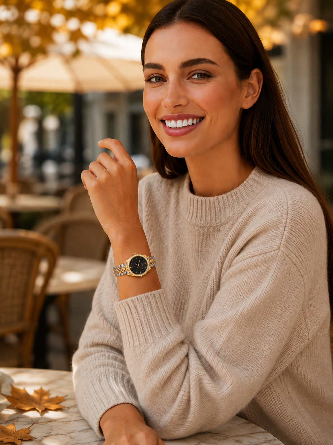 Montre Venizi bicolore cadran noir avec strass