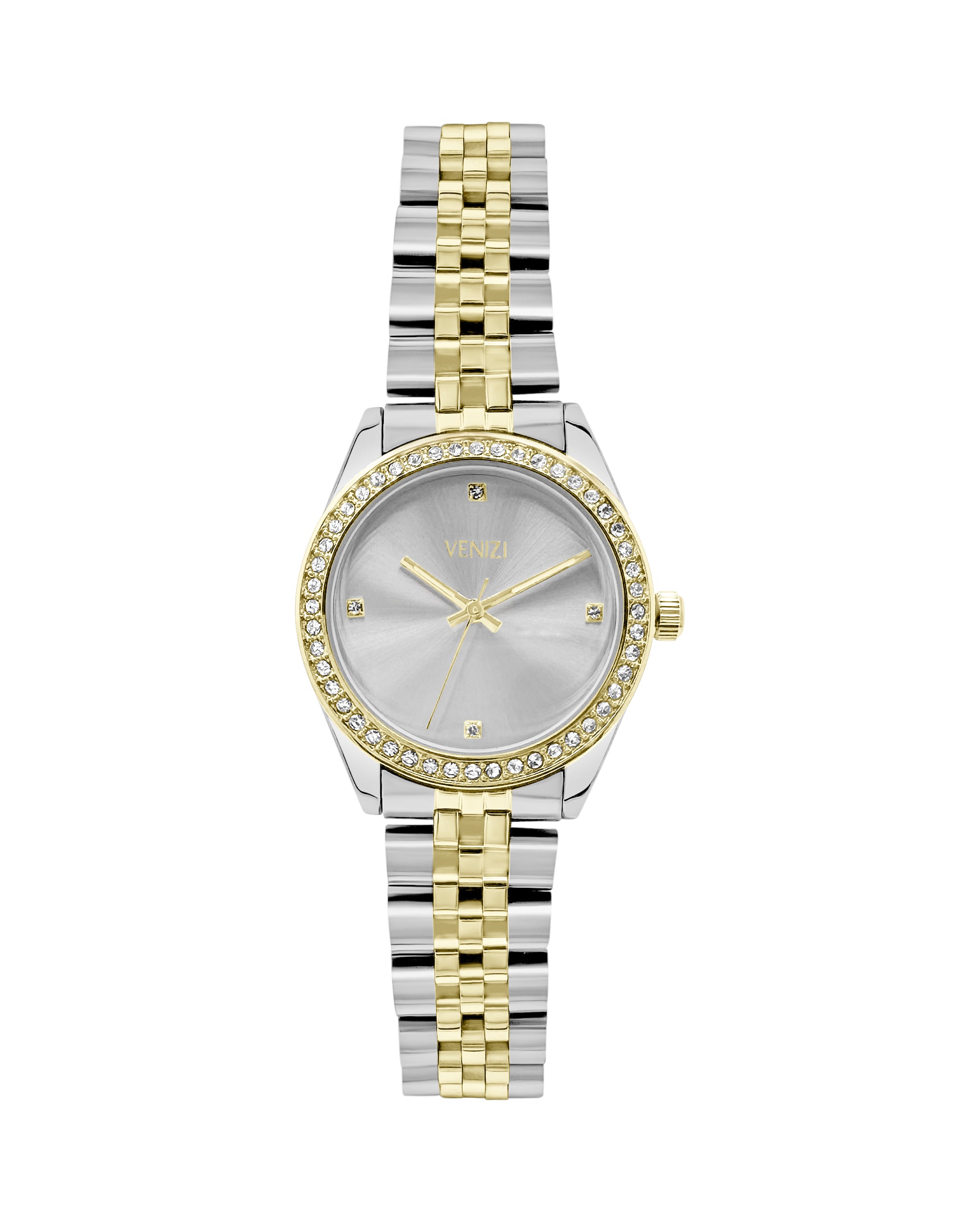 VENIZI TWEEKLEURIG HORLOGE MET STRASS-STEENTJES EN GRIJZE WIJZERPLAAT