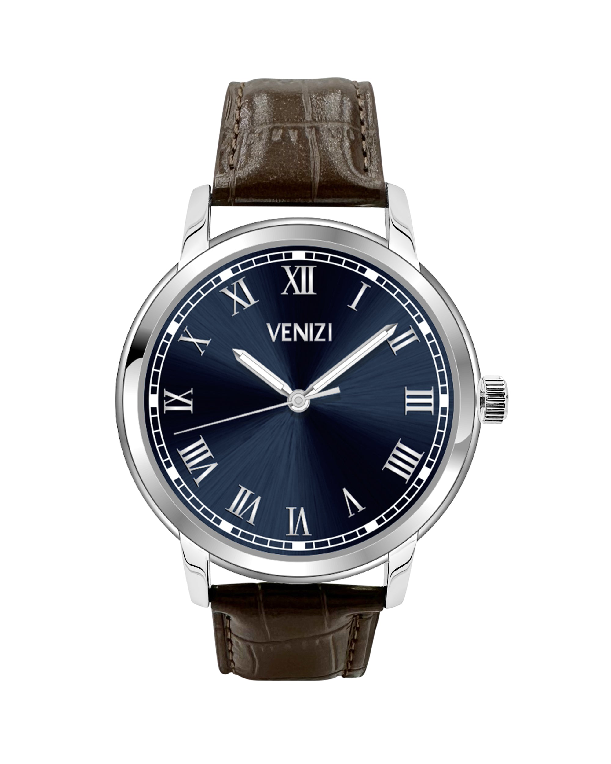 ZILVEREN VENIZI HORLOGE MET NACHTBLAUWE WIJZERPLAAT