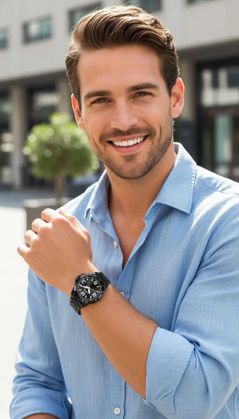 VENIZI ZWART HORLOGE MET ZWARTE WIJZERPLAAT