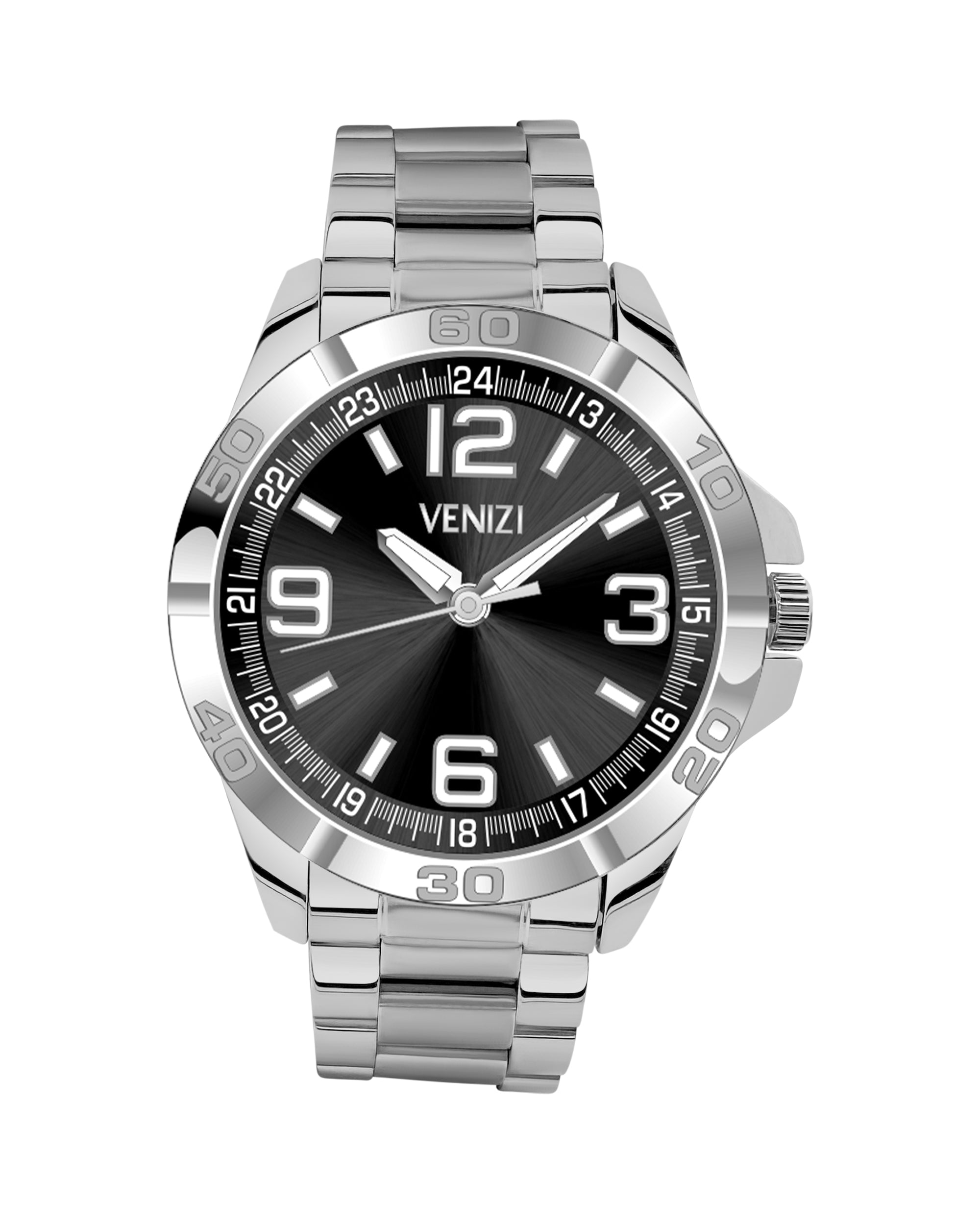 ZILVEREN VENIZI HORLOGE MET ZWARTE WIJZERPLAAT