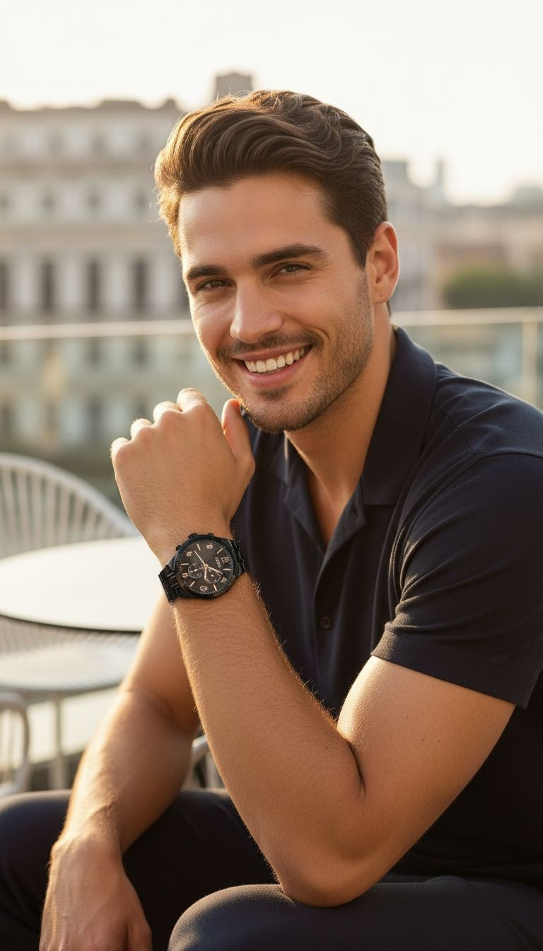 VENIZI ZWART HORLOGE MET ZWARTE WIJZERPLAAT