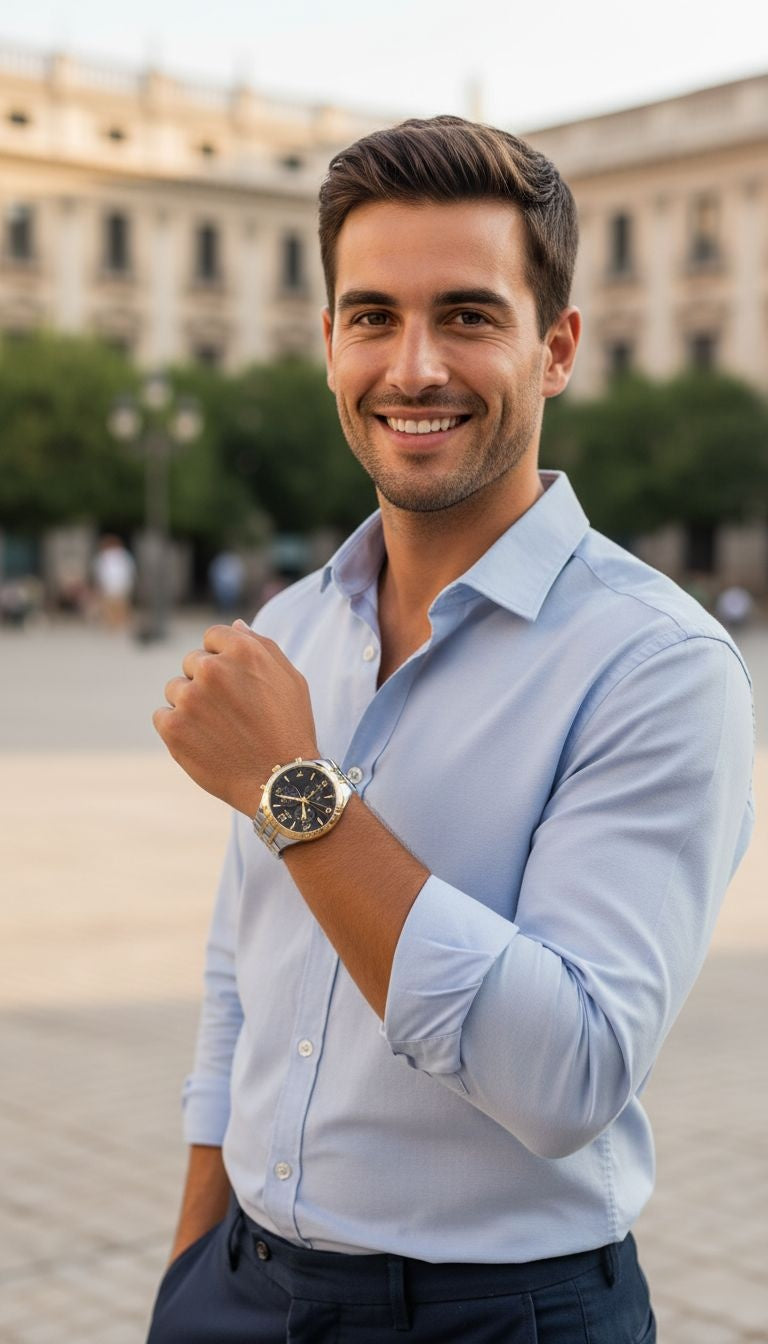 VENIZI TWEEKLEURIG HORLOGE MET ZWARTE EN GOUDEN WIJZERPLAAT