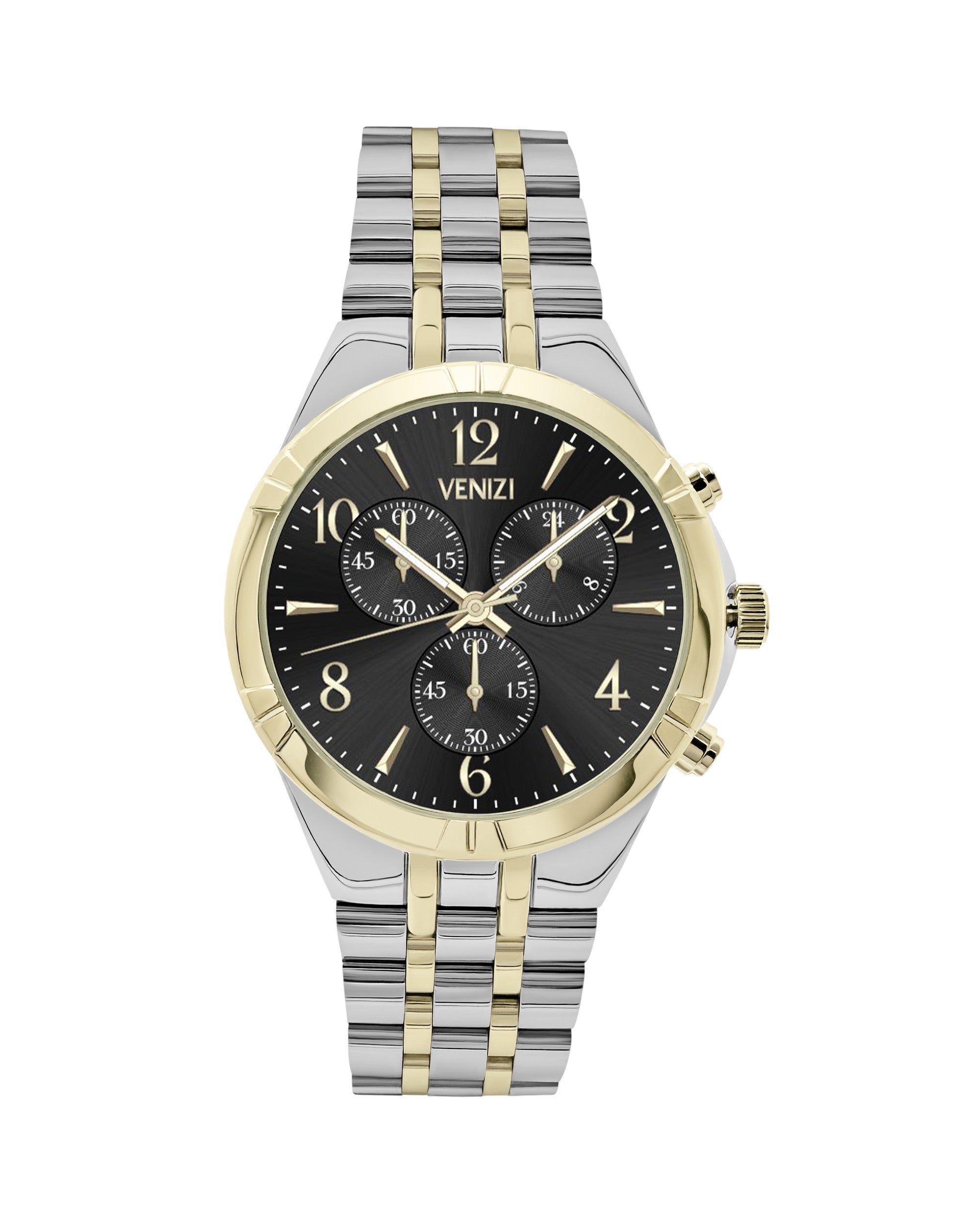 VENIZI TWEEKLEURIG HORLOGE MET ZWARTE EN GOUDEN WIJZERPLAAT