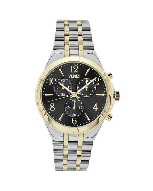 Venizi two-tone watch with black dial and gold bezel