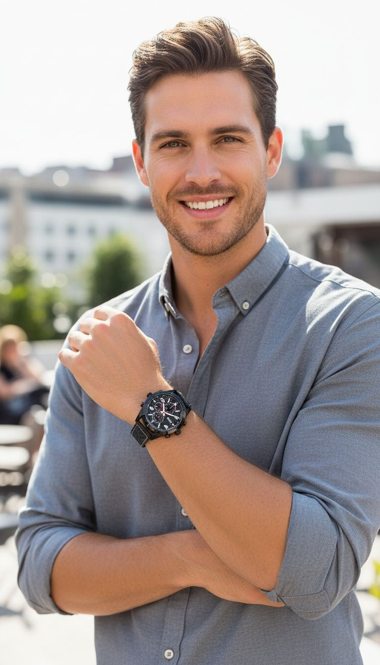 VENIZI ZWART HORLOGE MET ZWARTE WIJZERPLAAT