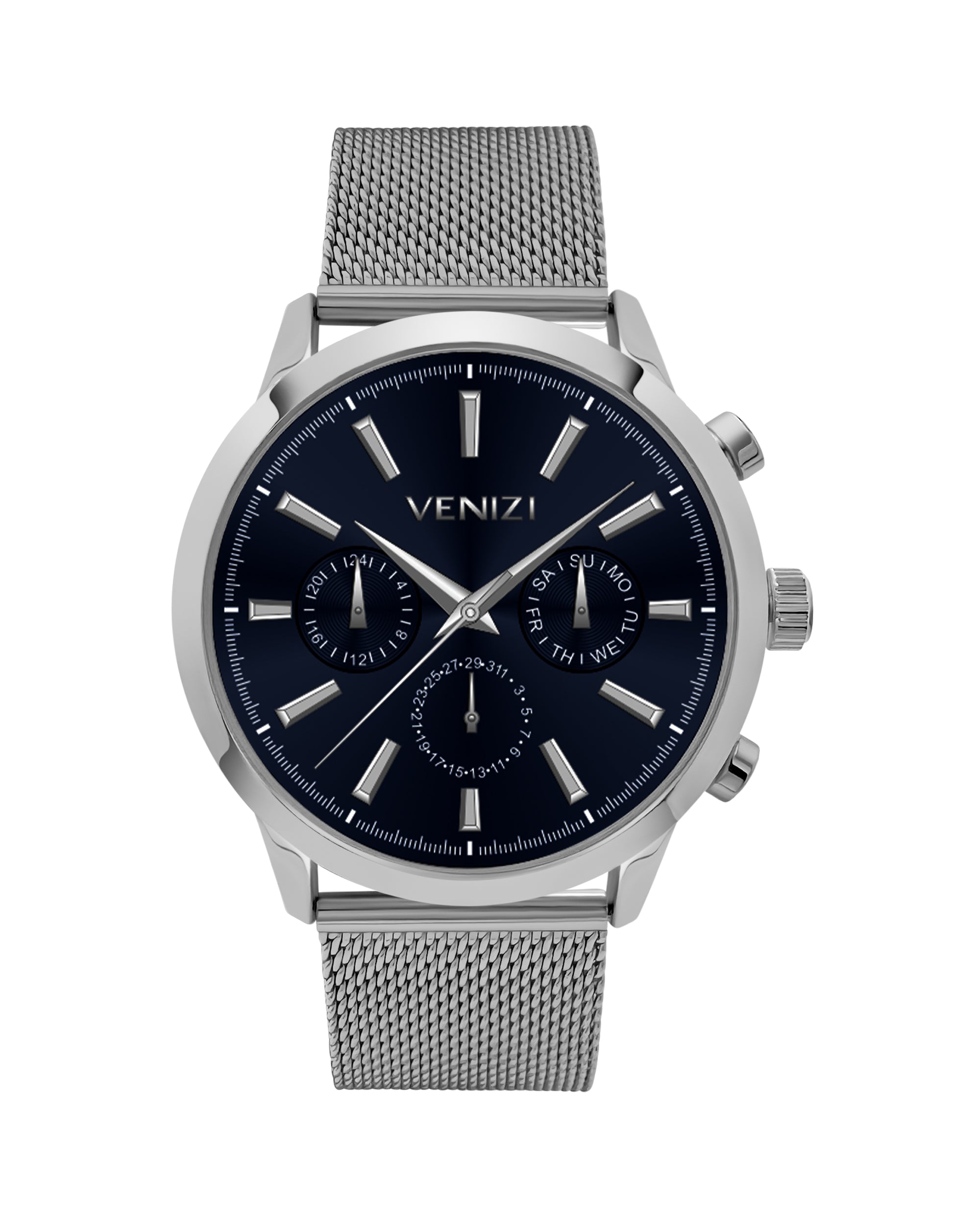 ZILVEREN VENIZI HORLOGE MET NACHTBLAUWE WIJZERPLAAT