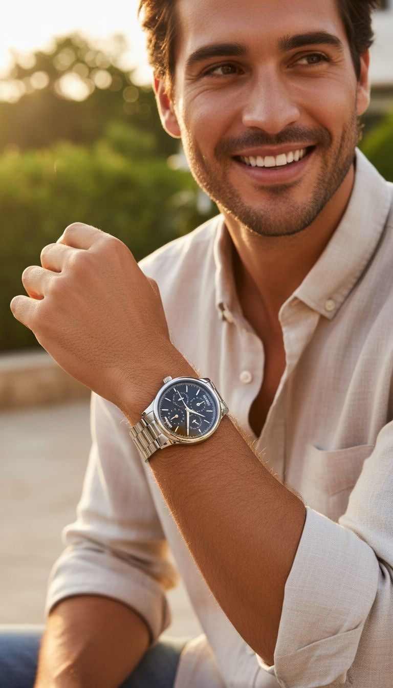 ZILVEREN VENIZI HORLOGE MET ZWARTE WIJZERPLAAT