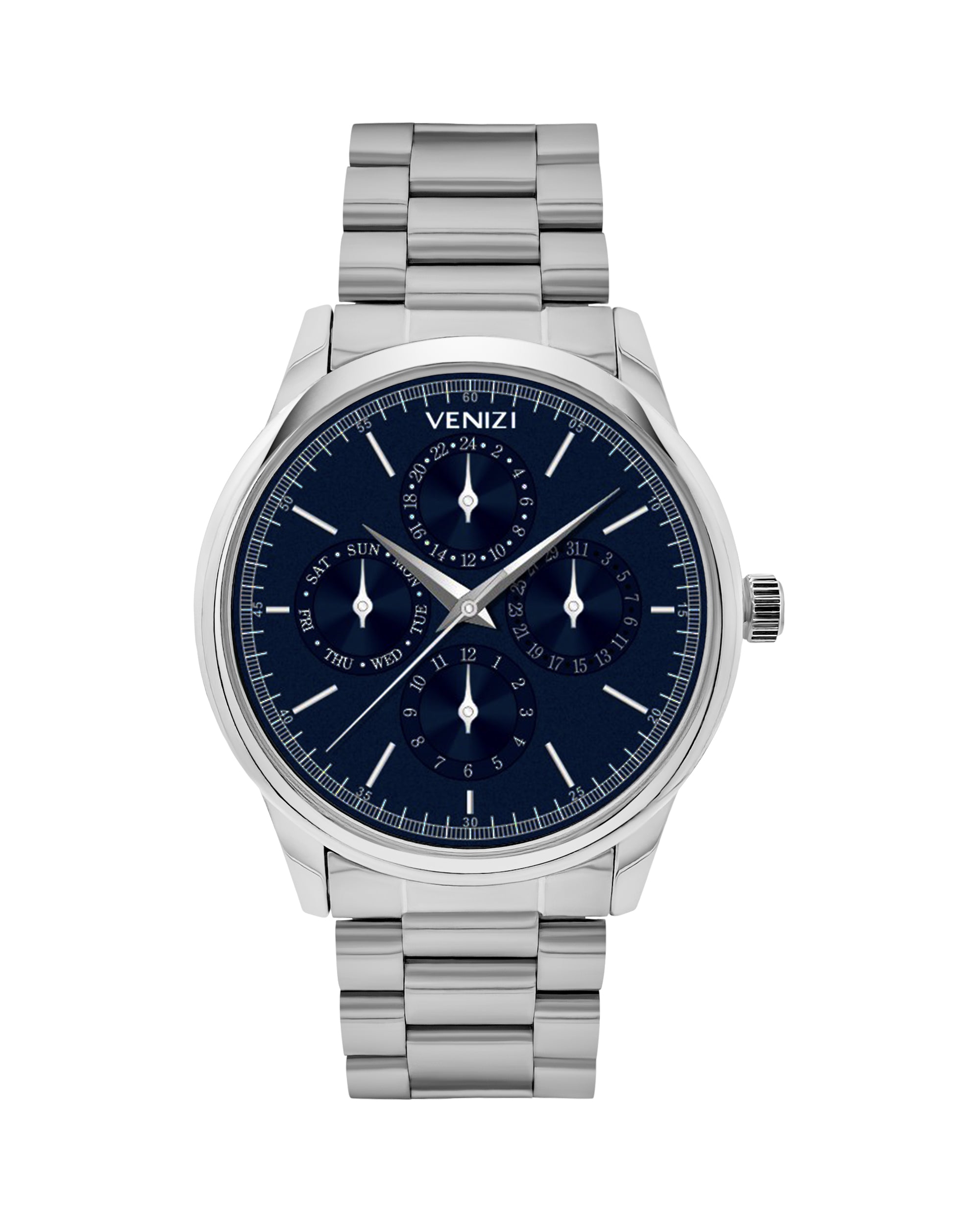 ZILVEREN VENIZI HORLOGE MET KOBALTBLAUWE WIJZERPLAAT