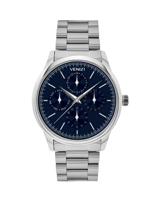 Silver Venizi watch with night blue dial