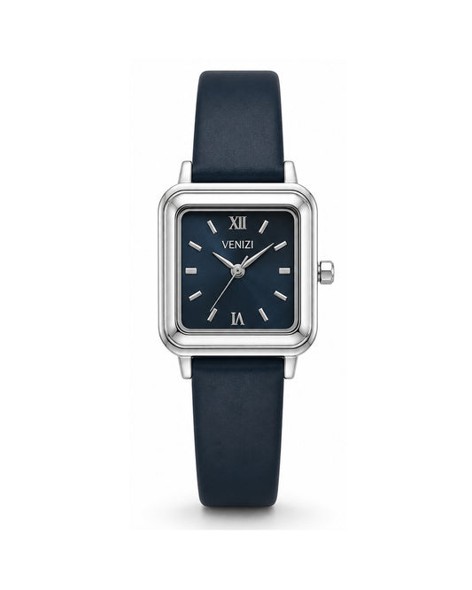 Montre bleue avec cadran carré bleu nuit