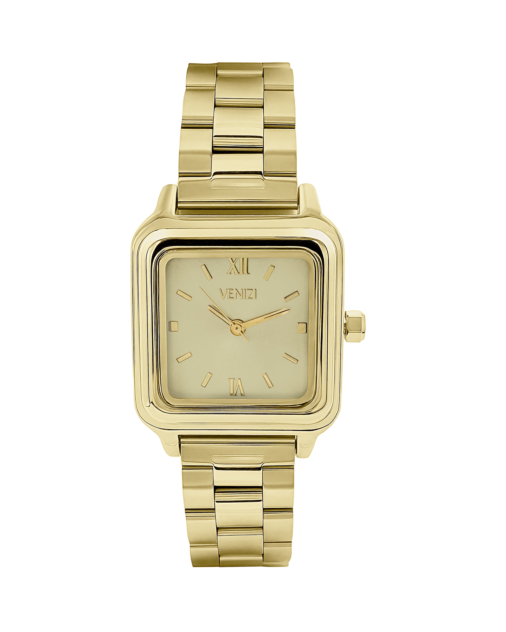 Montre venizi doré avec cadran carré doré