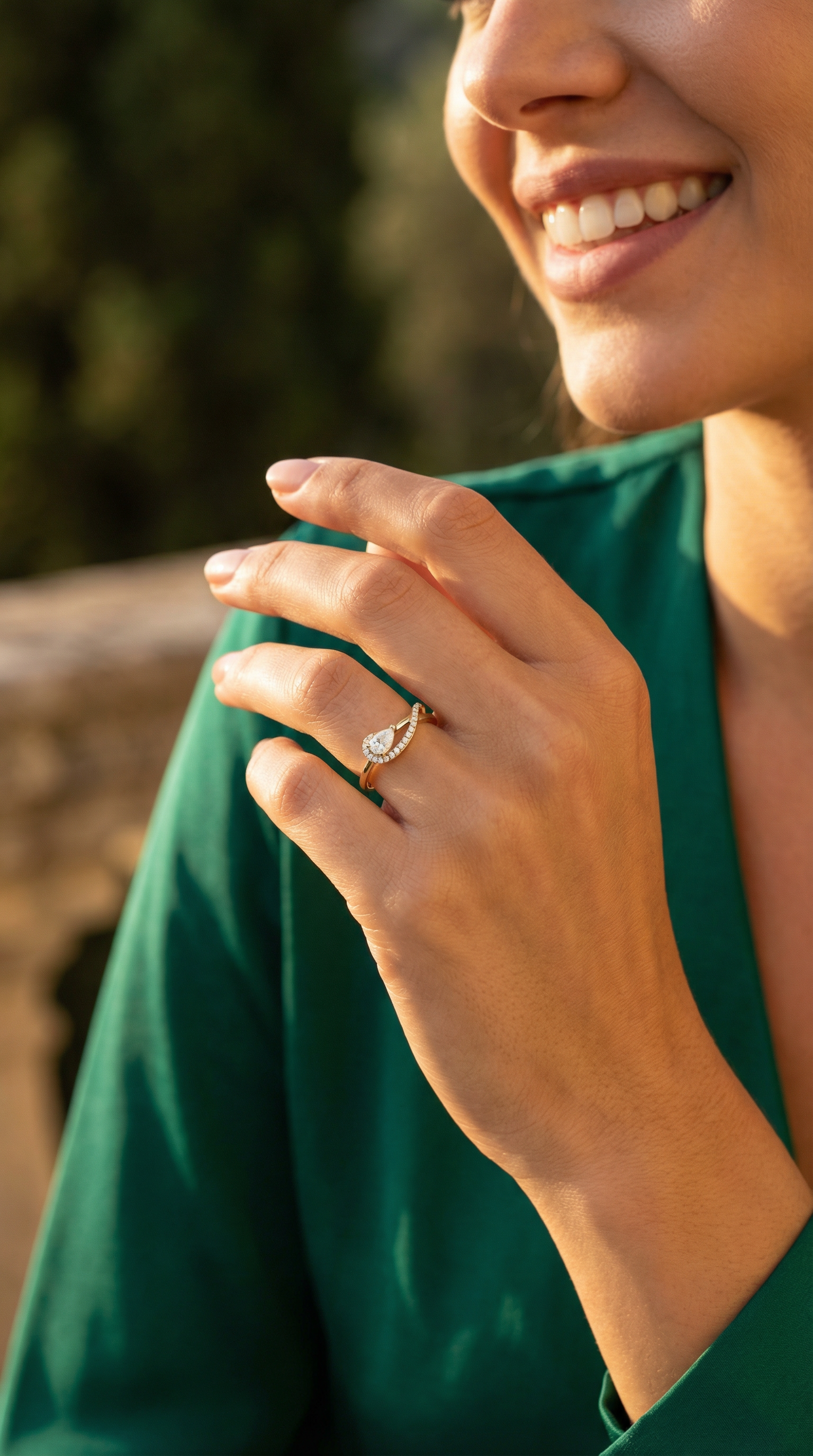 Vergulde infinity ring met zirkonia peer