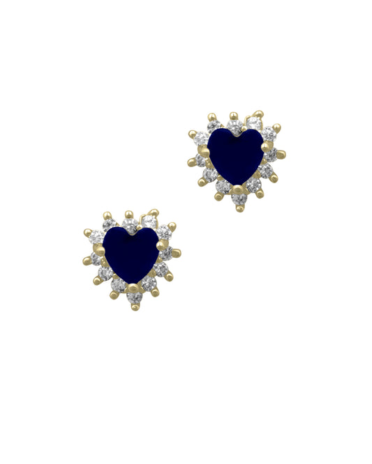 Boucles d'oreilles en plaqué or avec zirconium et coeur saphir