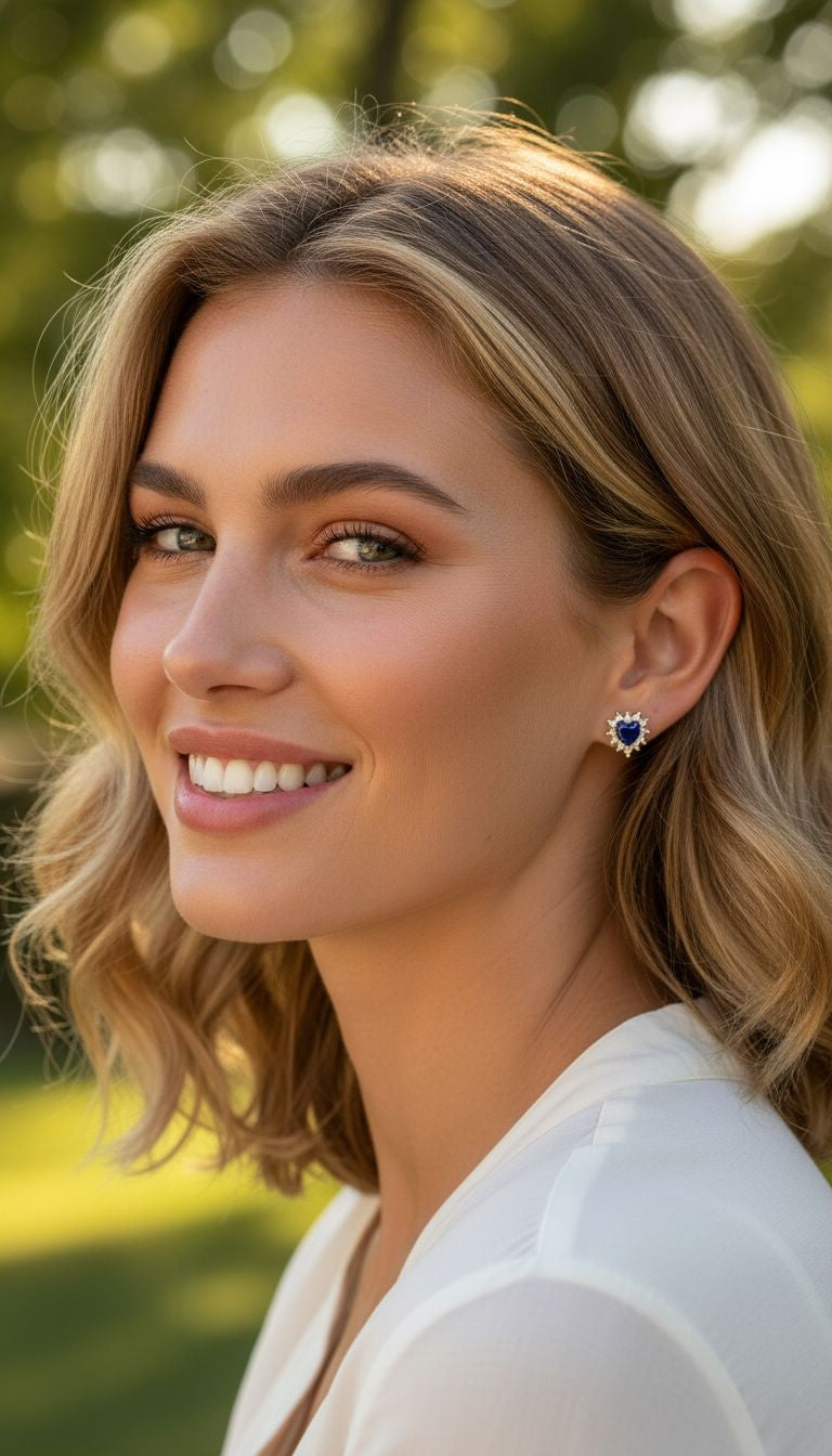 VERGULDE OORBELLEN MET HARTJE VAN ZIRKONIUM EN SAFFIER