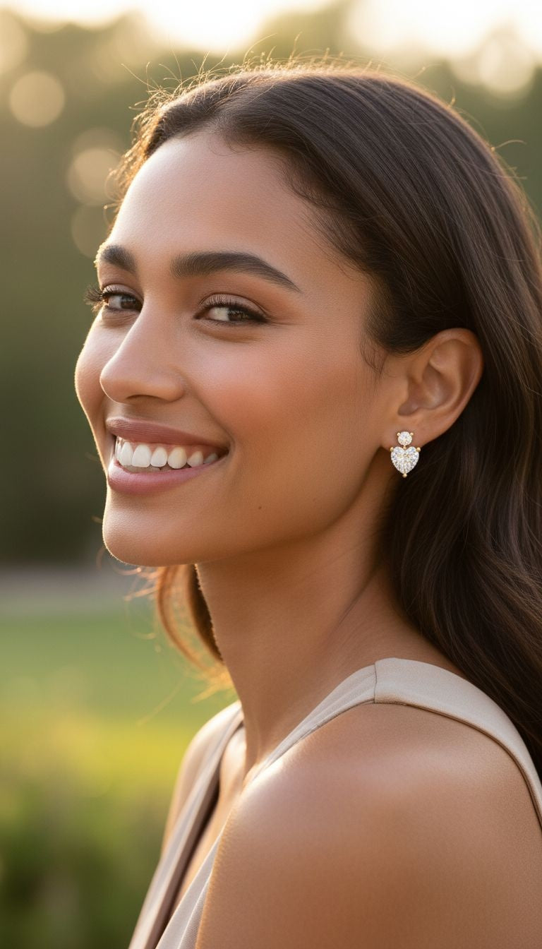 Vergulde oorbellen met zirkonia hart