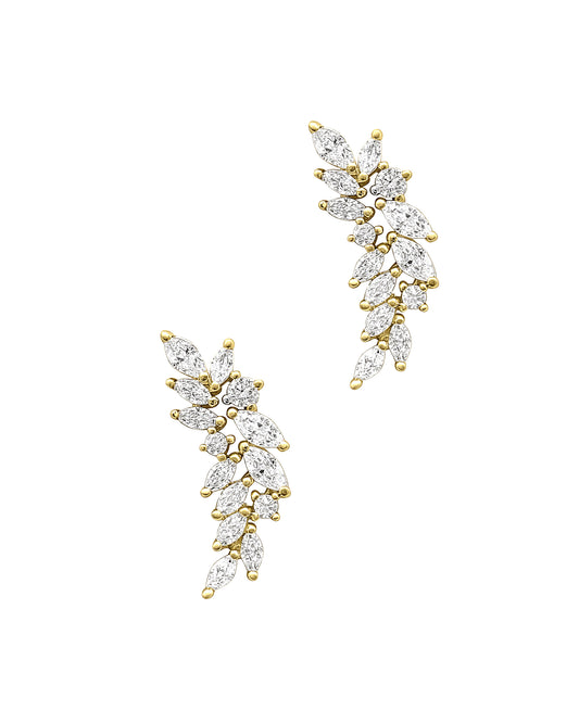 Boucles d'oreilles en plaqué or feuilles avec zirconium