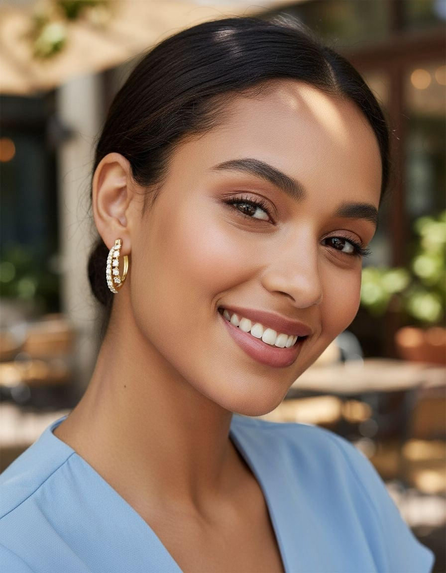 CREOLES EN PLAQUE OR DOUBLE AVEC ZIRCONIUM