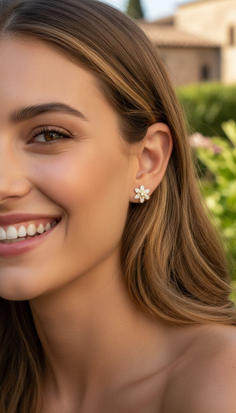 VERGULDE OORBELLEN MET BLOEMMOTIE