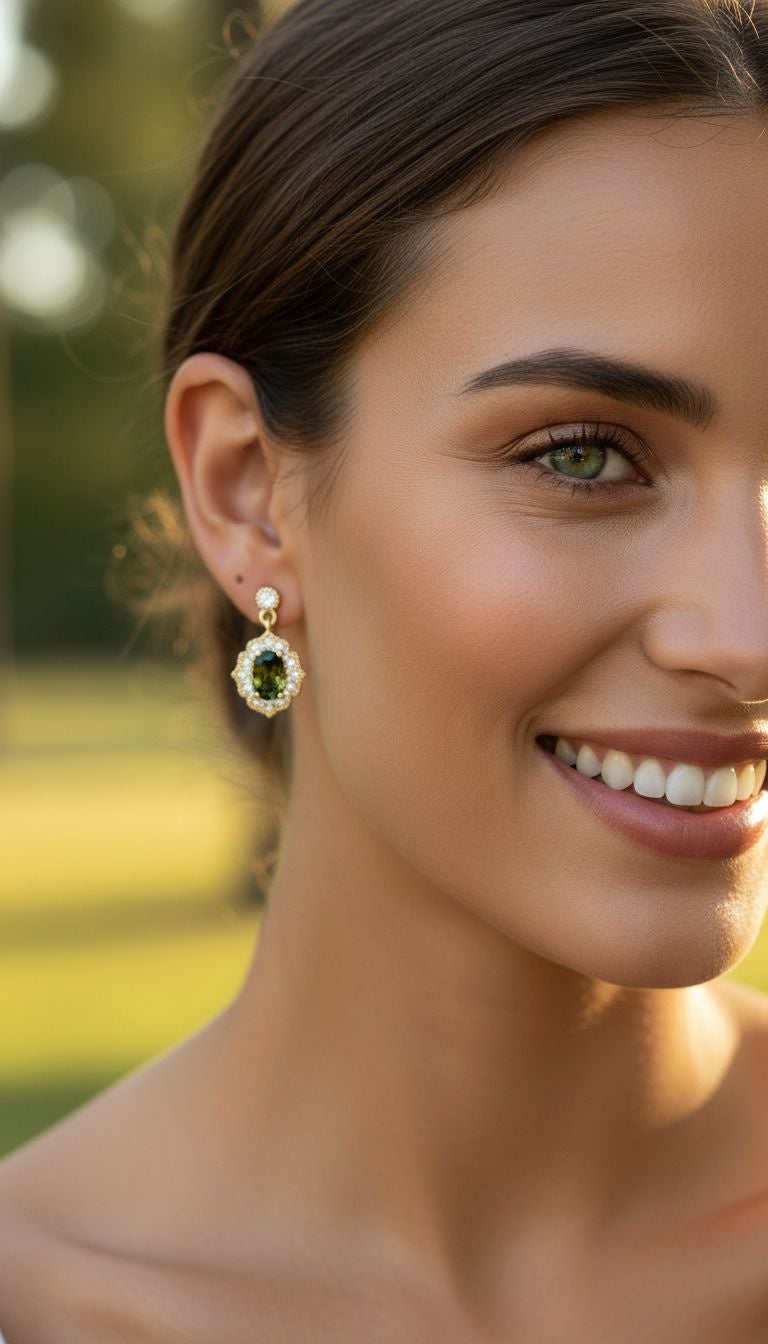 VERGULDE OORBELLEN MET SOLITAIRE VAN ZIRKONIUM EN OLIVIJN