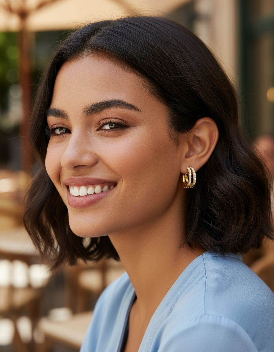 CREOLES EN PLAQUE OR DOUBLE  AVEC ZIRCONIUM