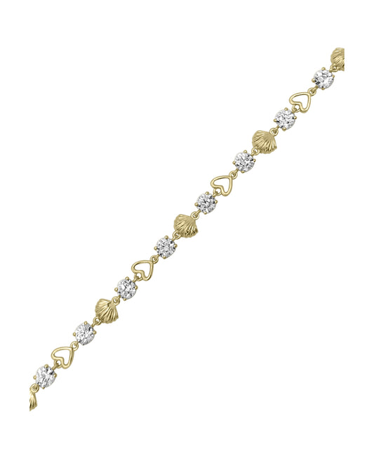 Bracelet en plaqué or motif coeurs et coquillages avec zirconium