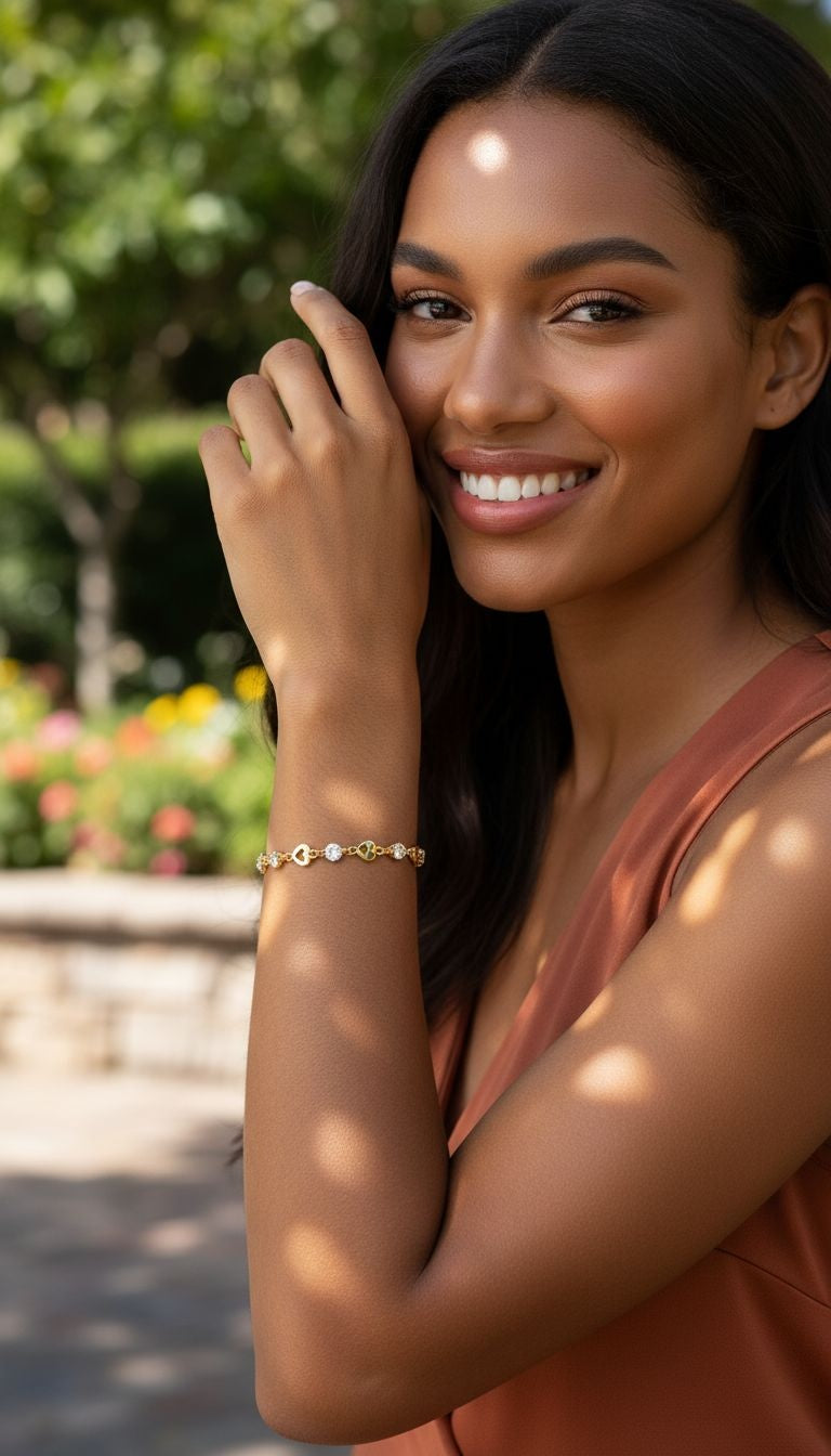 VERGULDE ARMBAND MET HARTEN EN STENEN