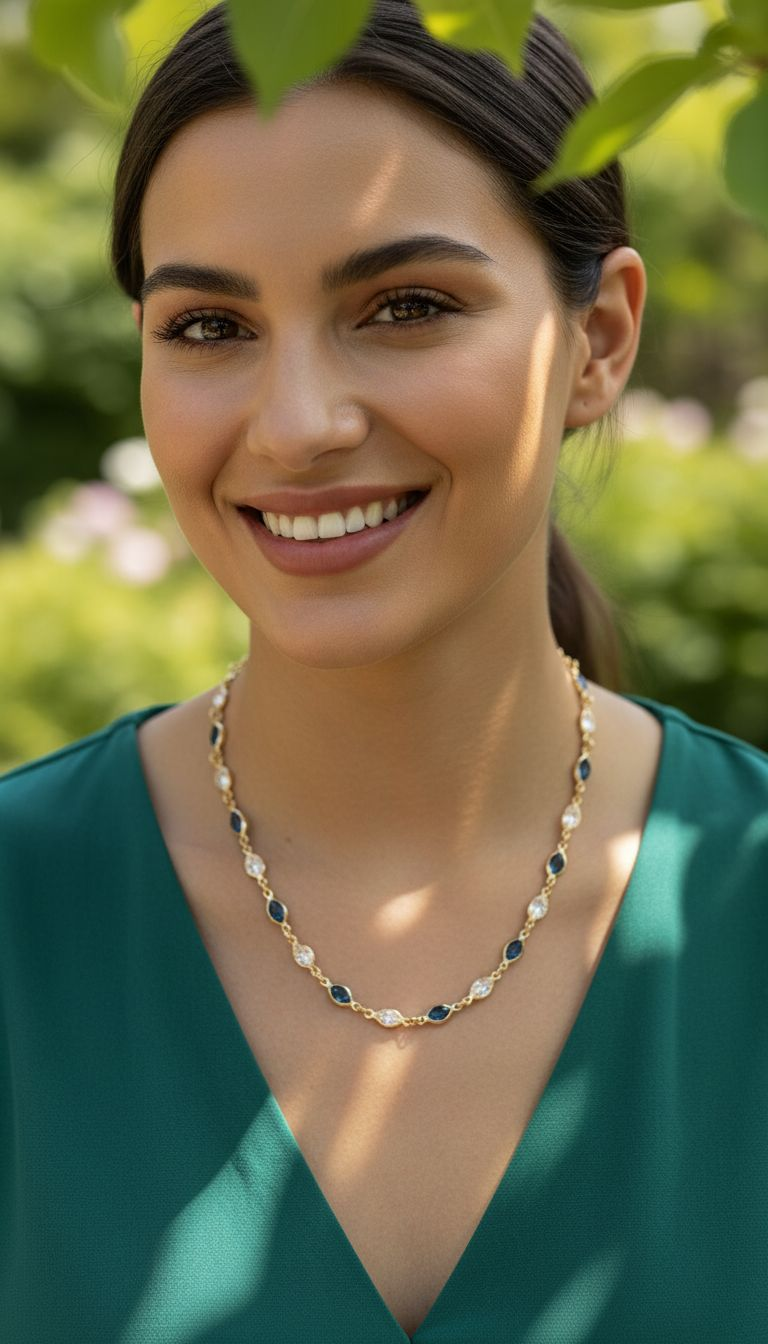 COLLIER EN PLAQUE OR PIERRES BLANCHES ET BLEUES