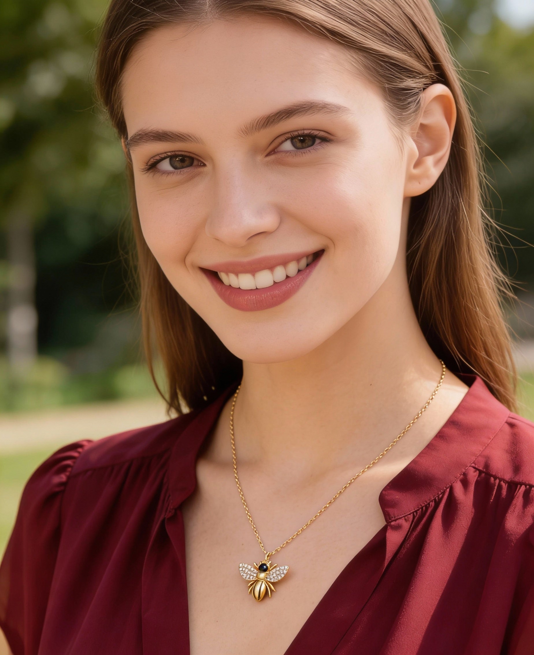 VERGULDE KETTING MET BIJENHANGER EN STENEN