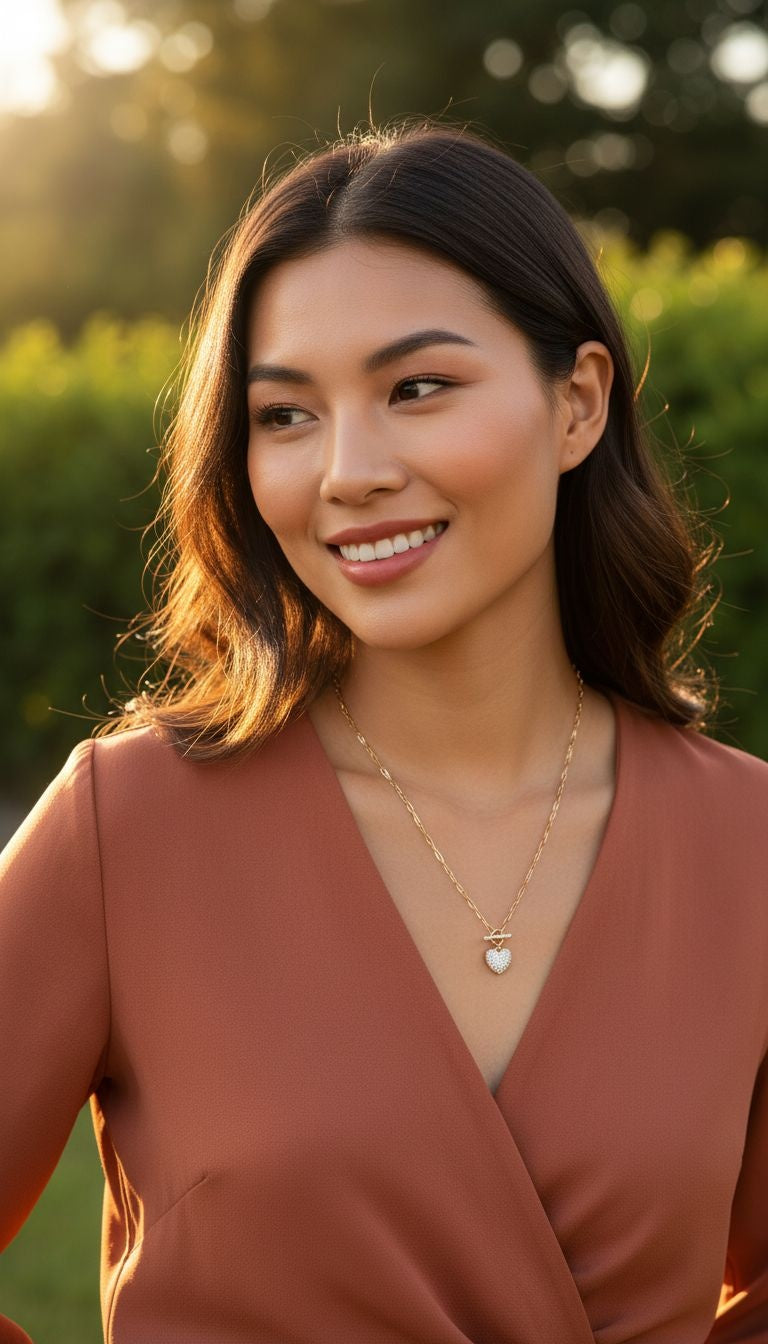 COLLIER EN PLAQUE OR AVEC COEUR ET ZIRCONIUM  FERMOIR BARRE