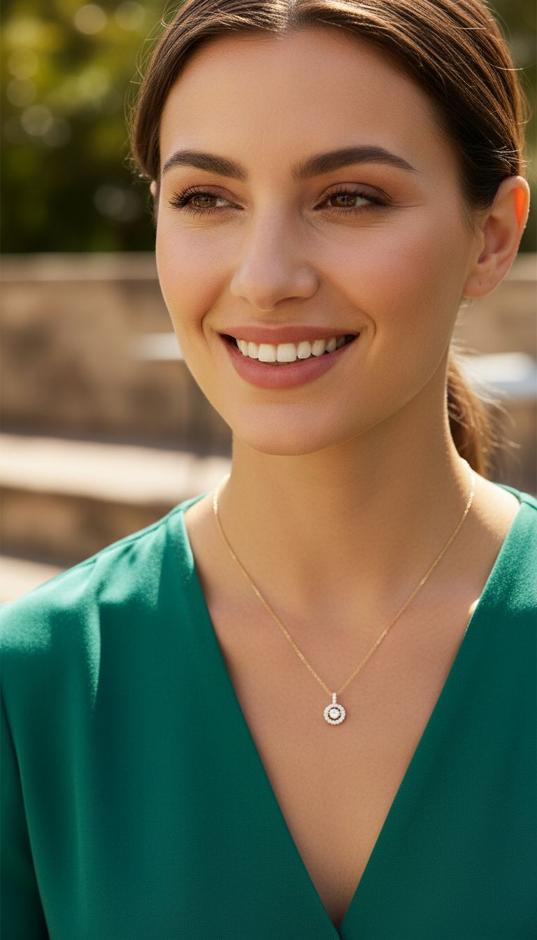 COLLIER EN PLAQUE OR PENDENTIF ROND ET BARRE AVEC PIERRES