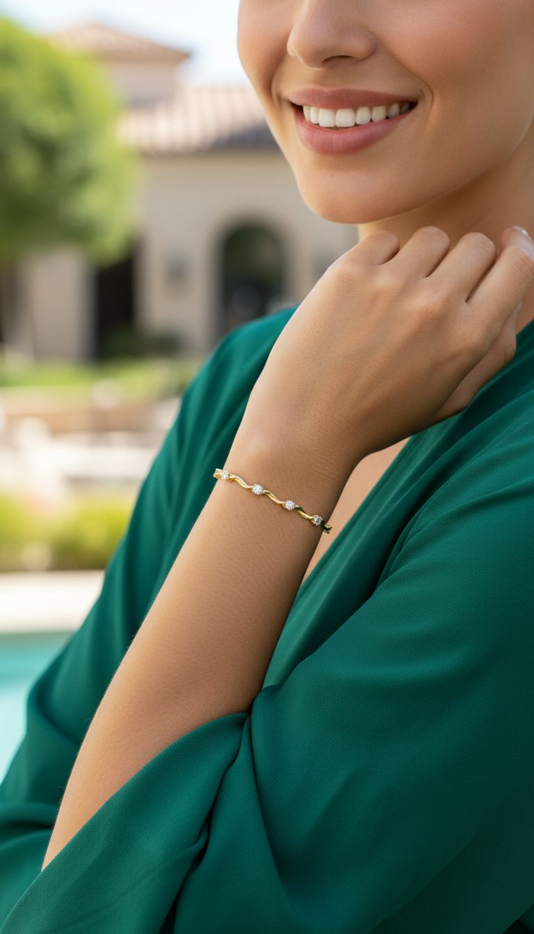 BRACELET EN PLAQUE OR VAGUES AVEC ZIRCONIUM