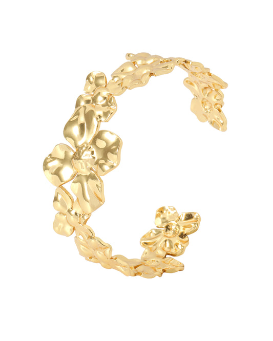 Bracelet jonc en acier doré motif fleurs
