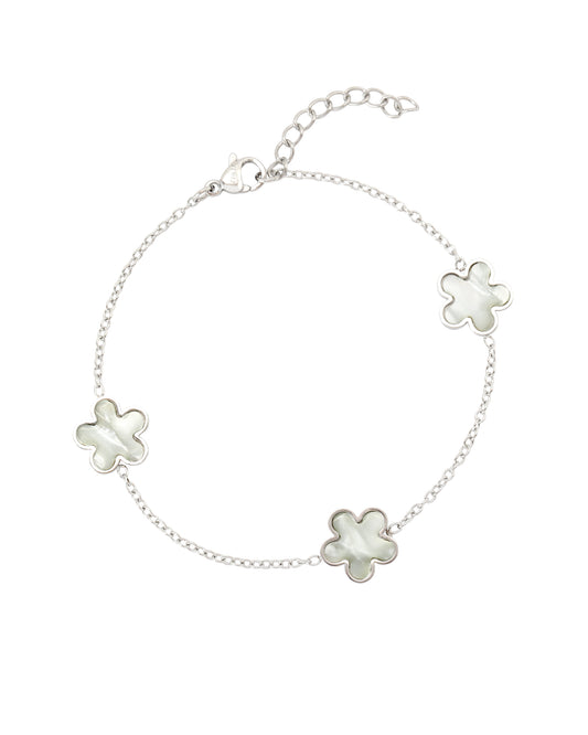Bracelet en acier motif fleur avec nacre blanc