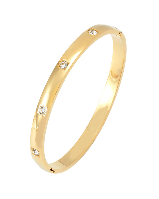 Bracelet jonc en acier doré avec strass carré