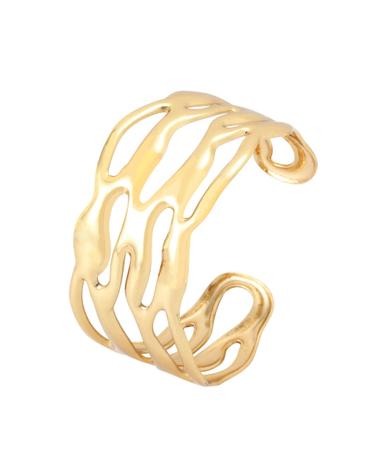 Bracelet jonc en acier doré motif ondulé et ajouré